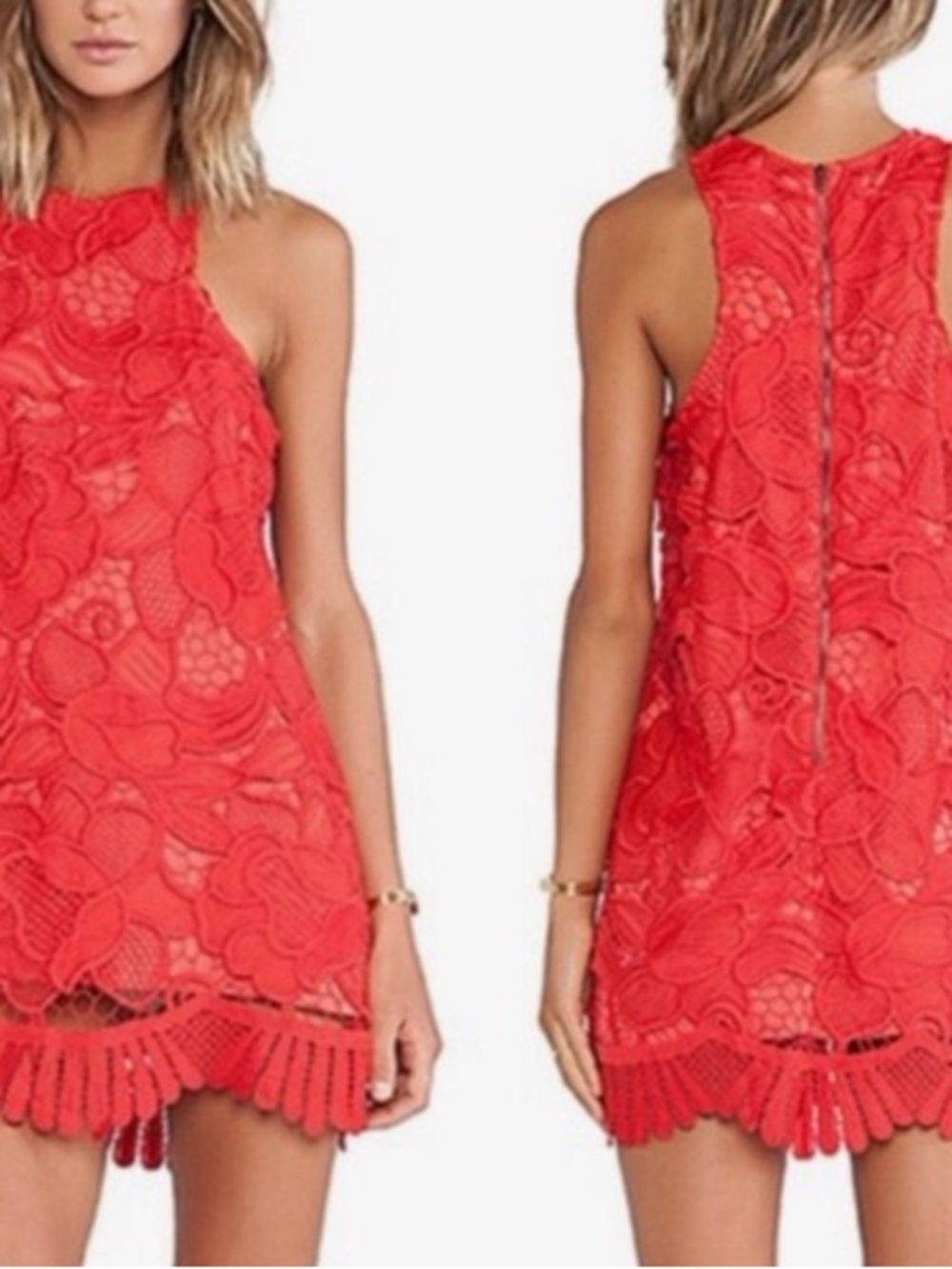 Lovers + Friends Red Lace Halter Mini Dress